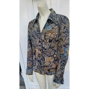 VTG 90s Ilyse Hart LTD Boho Hippie Floral Button Down Long Sleeve‎ Blouse  Sz M